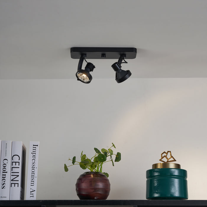 QAZQA Design plafondspot zwart GU10 70mm 2-lichts draai- en