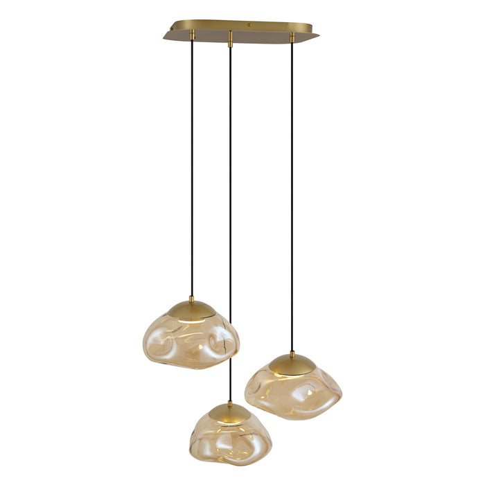 QAZQA Hotel Chique hanglamp messing met amber glas 3-lichts - Gus