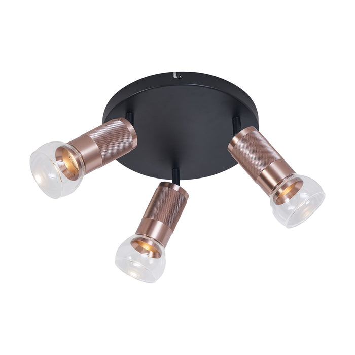 QAZQA Ronde plafondspot donker brons rond 3-lichts draai- en