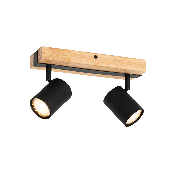QAZQA Smart plafondspot zwart met hout 2-lichts draai- en kantelbaar