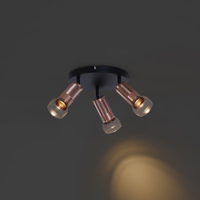 QAZQA Ronde plafondspot donker brons rond 3-lichts draai- en
