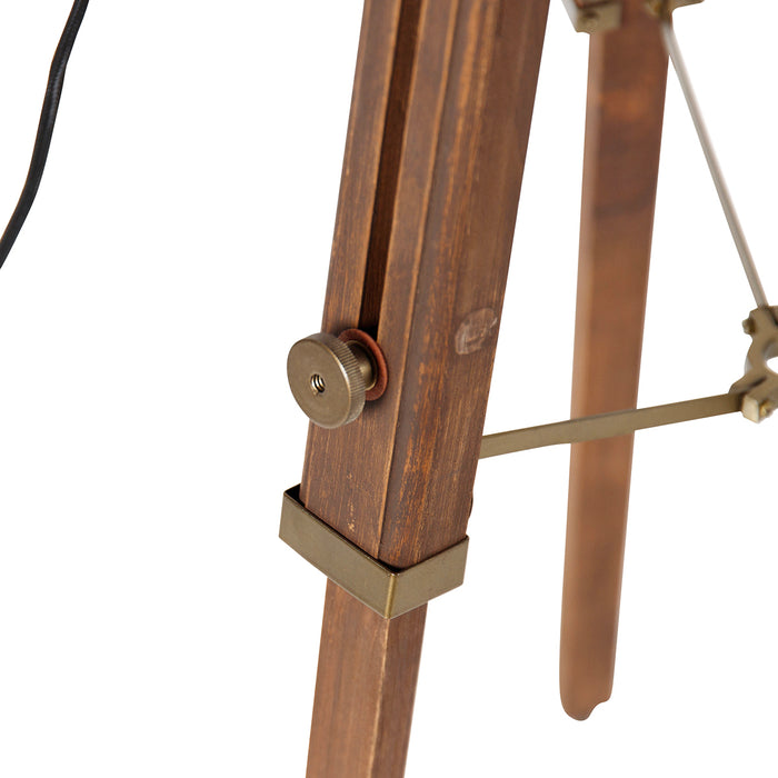 QAZQA Smart tripod vloerlamp brons met hout studiospot incl. Wifi A60