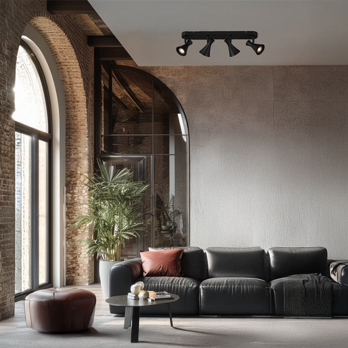 QAZQA Moderne plafondspot zwart 4-lichts draai- en kantelbaar -