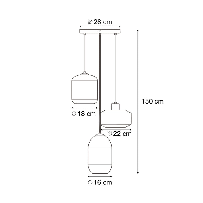 QAZQA Moderne hanglamp zwart met amber glas 3-lichts - Sheena
