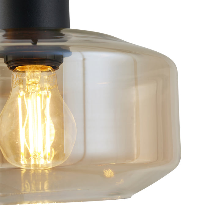 QAZQA Moderne hanglamp zwart met amber glas 3-lichts - Sheena