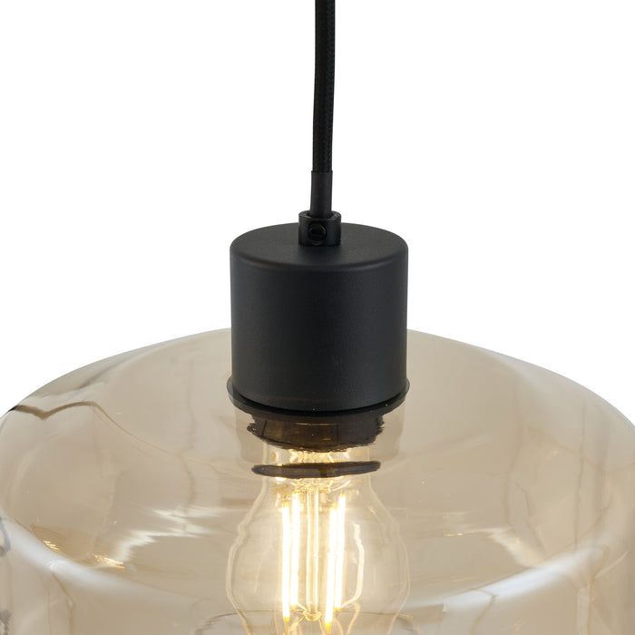 QAZQA Moderne hanglamp zwart met amber glas 3-lichts - Sheena