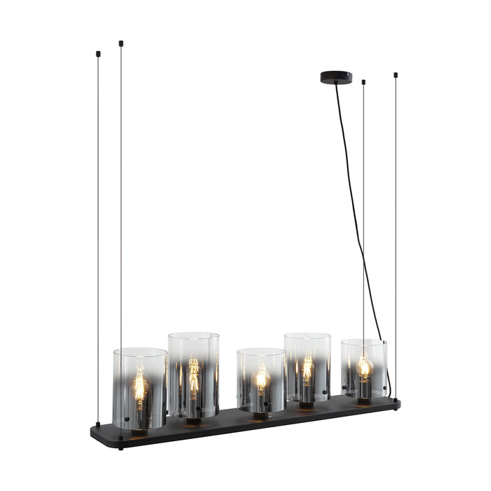 QAZQA Moderne hanglamp zwart met smoke glas 5-lichts - Hybrid