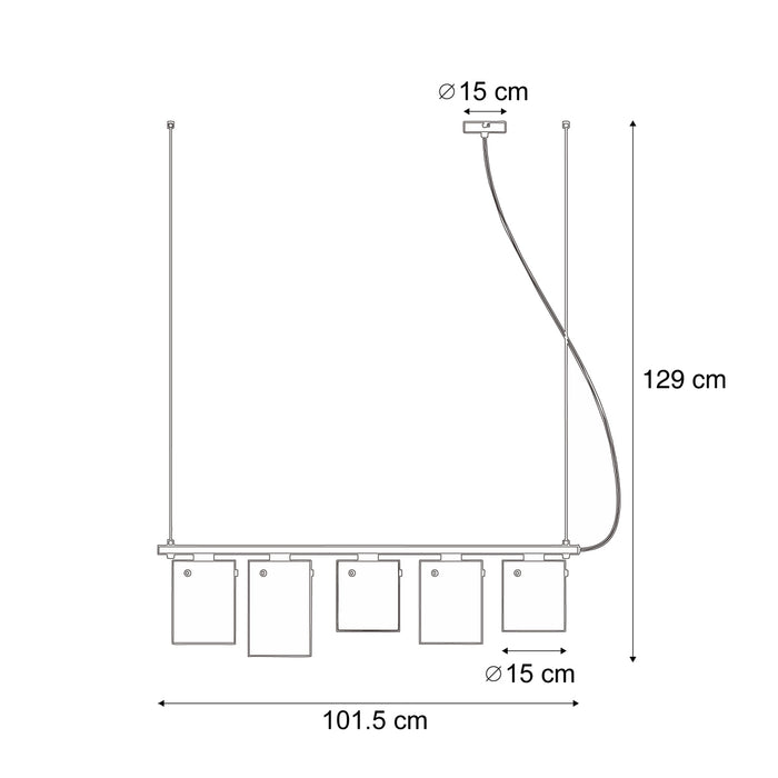 QAZQA Moderne hanglamp zwart met smoke glas 5-lichts - Hybrid