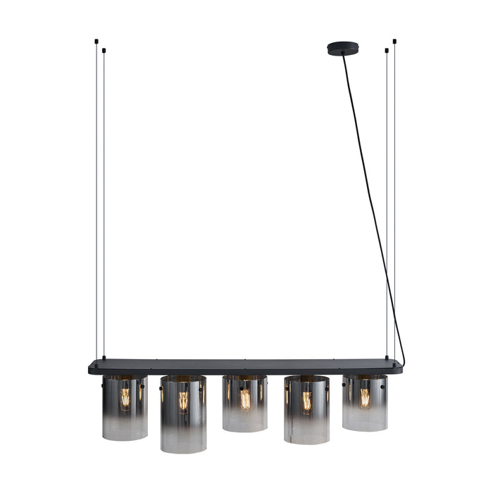 QAZQA Moderne hanglamp zwart met smoke glas 5-lichts - Hybrid