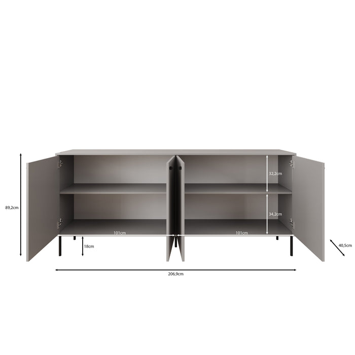 Meubella - Dressoir Ilux - Grijs - 207 cm