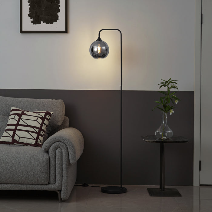 QAZQA Art Deco vloerlamp zwart met smoke glas - Sandra