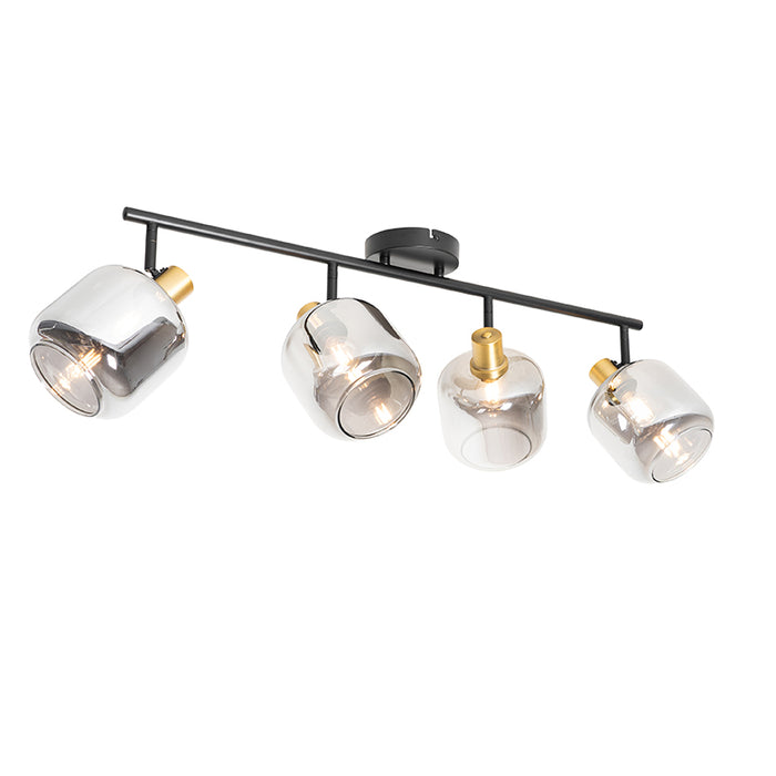 QAZQA Smart plafondspot zwart met goud met smoke glas 4-lichts incl.