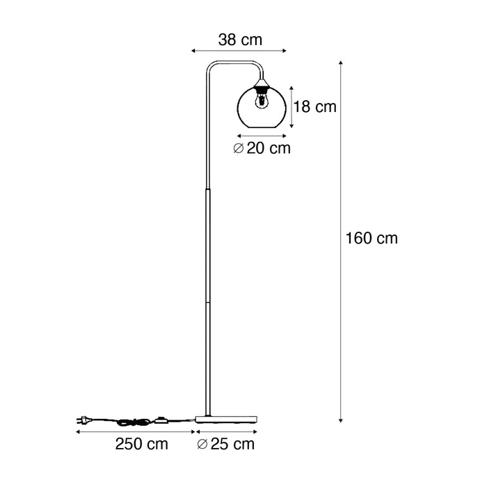 QAZQA Art Deco vloerlamp zwart met smoke glas - Sandra