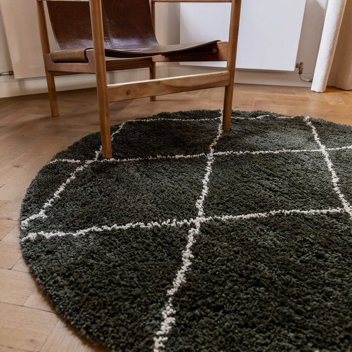 Interieur05 Vloerkleed Berber Kriskros Groen|Wit Rond 160cm