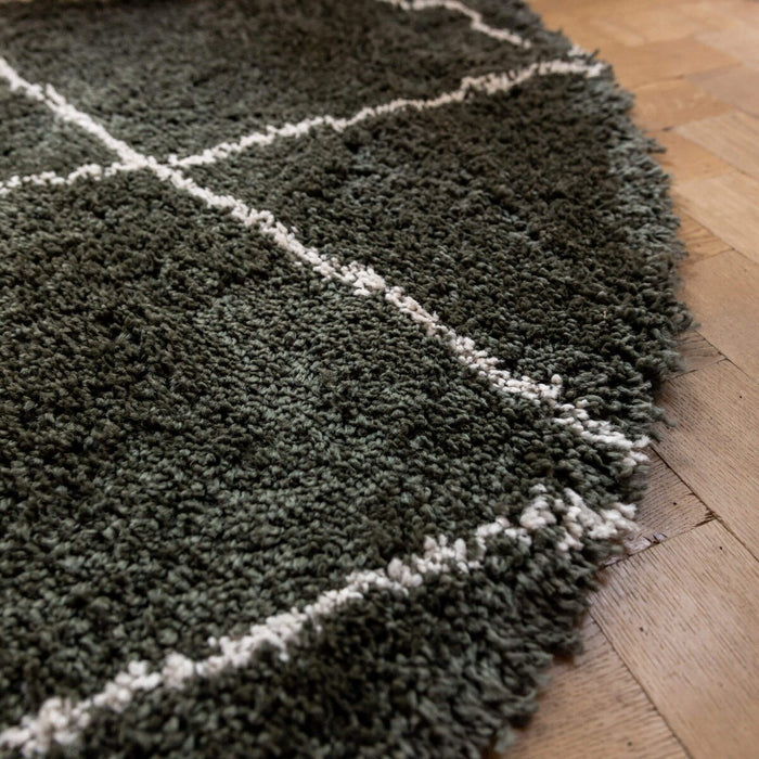 Interieur05 Vloerkleed Berber Kriskros Groen|Wit Rond 160cm
