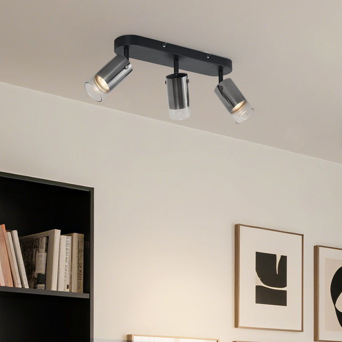 QAZQA Moderne plafondspot gunmetal 3-lichts draai- en verstelbaar -