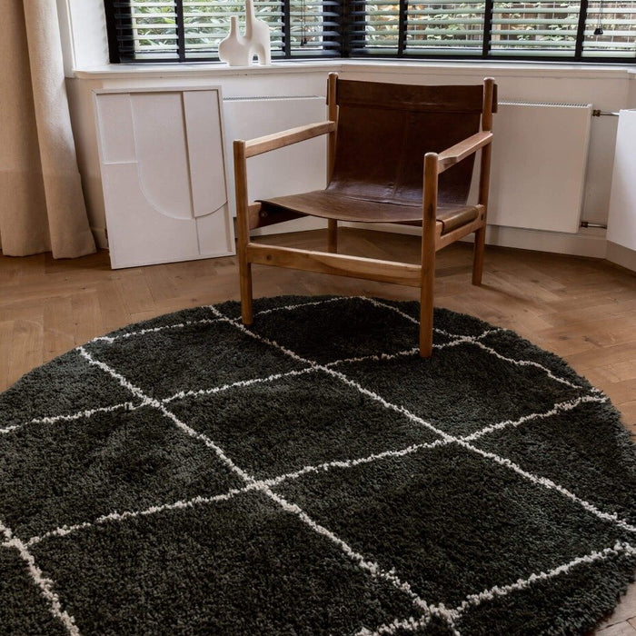 Interieur05 Vloerkleed Berber Kriskros Groen|Wit Rond 160cm