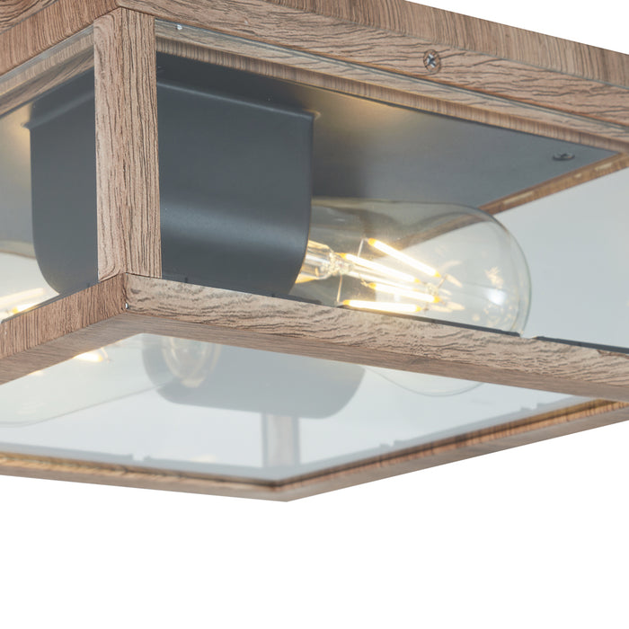 QAZQA Industriële plafondlamp hout print IP44 2-lichts - Charlois
