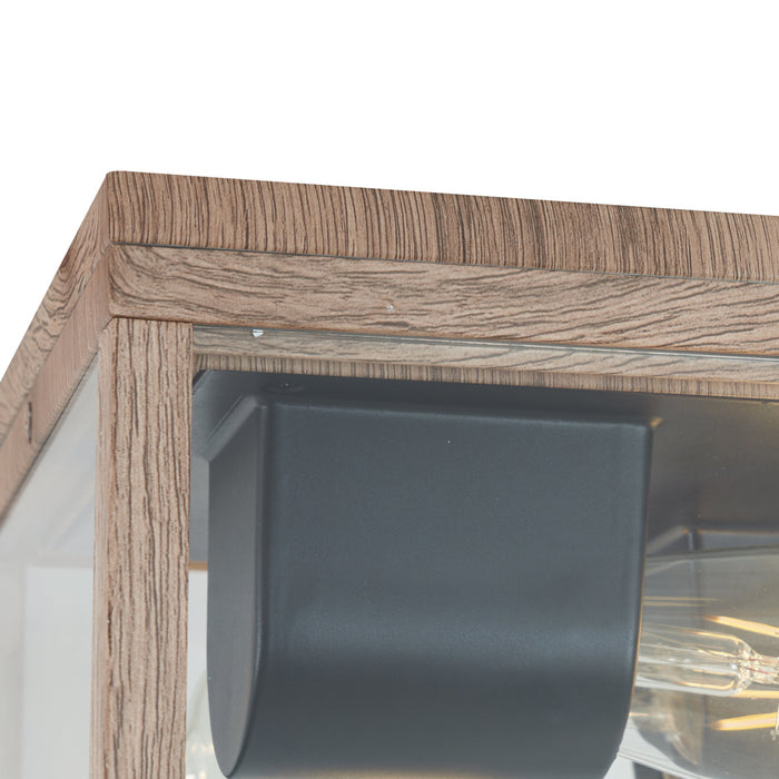 QAZQA Industriële plafondlamp hout print IP44 2-lichts - Charlois