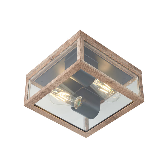 QAZQA Industriële plafondlamp hout print IP44 2-lichts - Charlois