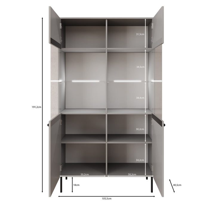 Meubella - Vitrinekast Ilux - Grijs - 105 cm