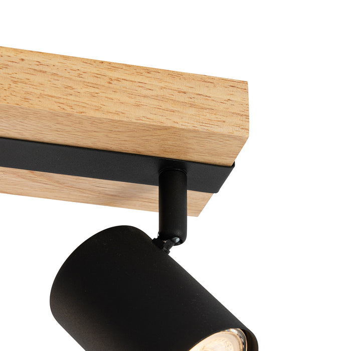 QAZQA Smart plafondspot zwart met hout 3-lichts draai- en kantelbaar