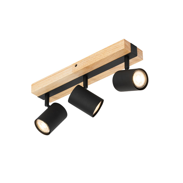 QAZQA Smart plafondspot zwart met hout 3-lichts draai- en kantelbaar
