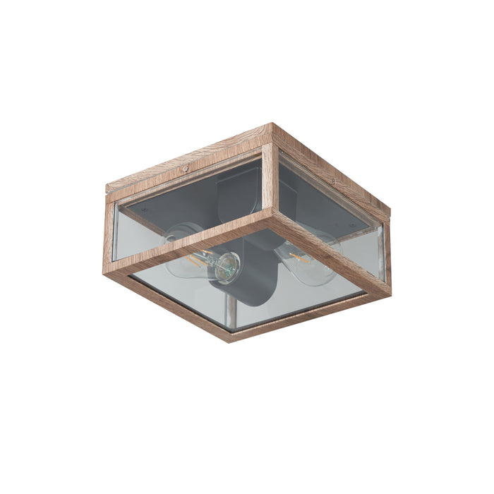 QAZQA Industriële plafondlamp hout print IP44 2-lichts - Charlois