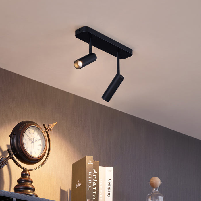 QAZQA Afgeronde plafondspot zwart GU10 35mm 2-lichts draai- en