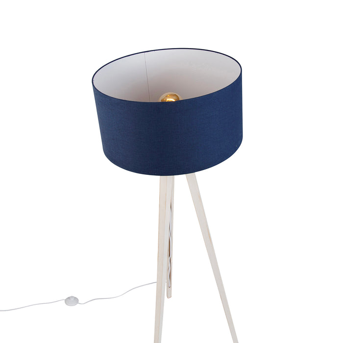 QAZQA Vloerlamp tripod wit met stoffen kap donkerblauw 50cm - Tripod