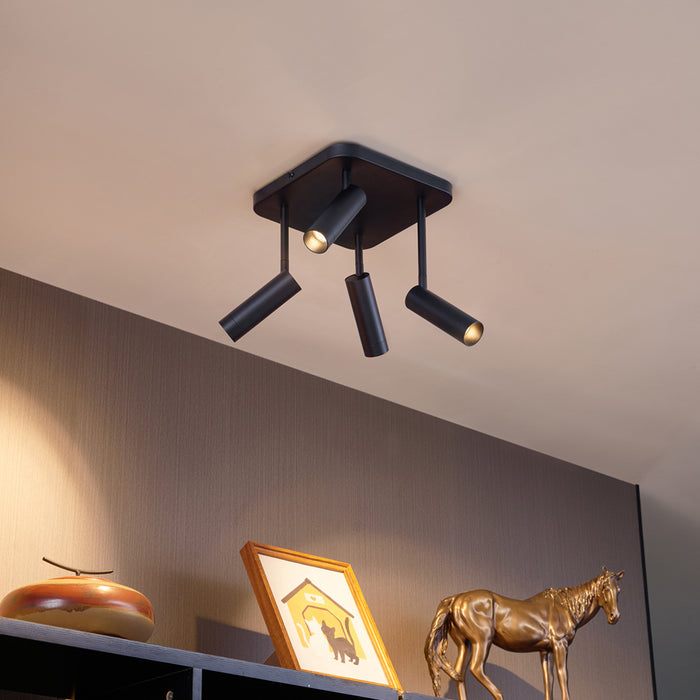 QAZQA Afgeronde plafondspot zwart GU10 35mm 4-lichts draai- en