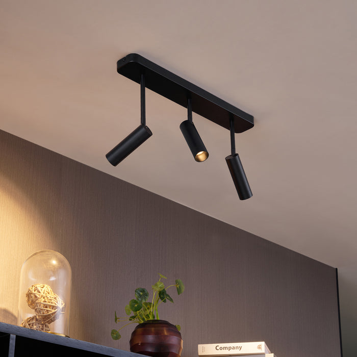 QAZQA Afgerond plafondspot zwart GU10 35mm 3-lichts draai- en