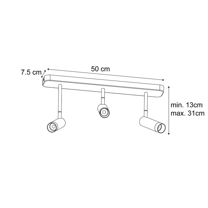 QAZQA Afgerond plafondspot zwart GU10 35mm 3-lichts draai- en