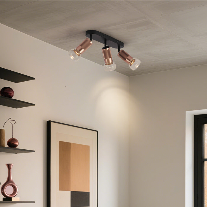 QAZQA Afgeronde plafondspot donker brons 3-lichts draai- en