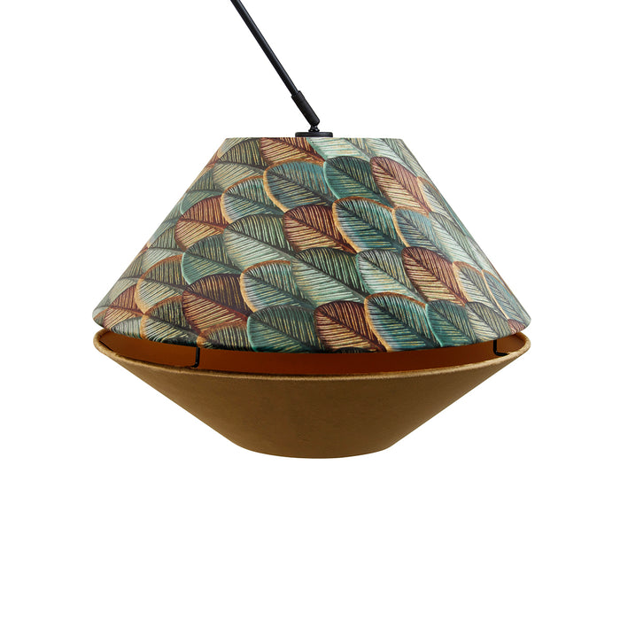 QAZQA Hanglamp zwart met dubbele velours lampenkap blad dessin en