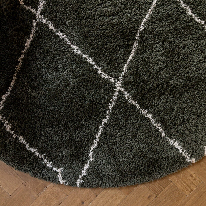 Interieur05 Vloerkleed Berber Kriskros Groen|Wit Rond 240cm