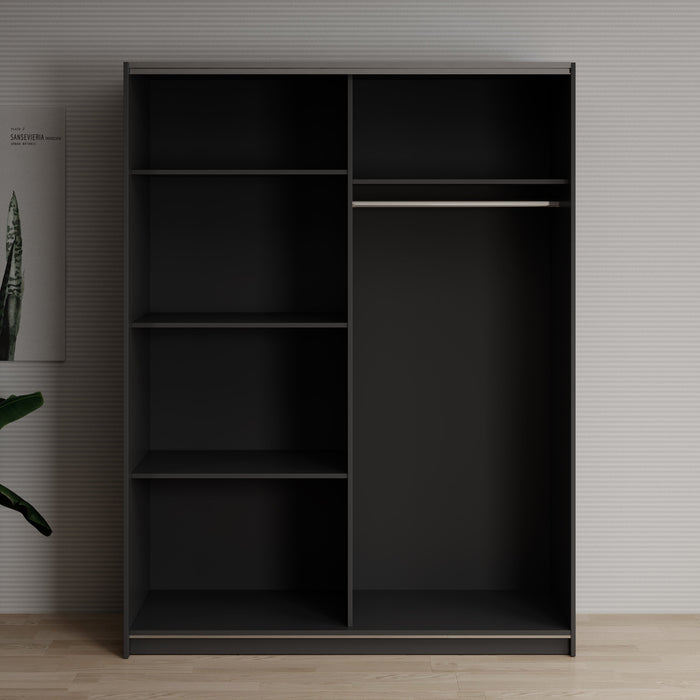 Meubella - Kledingkast Deliryon - Zwart - 150 cm - Met spiegel