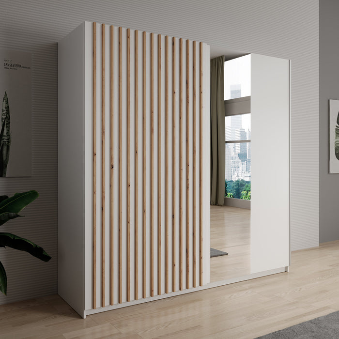 Meubella - Kledingkast Deliryon - Wit - 200 cm - Met spiegel