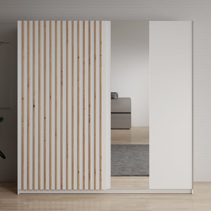 Meubella - Kledingkast Deliryon - Wit - 200 cm - Met spiegel