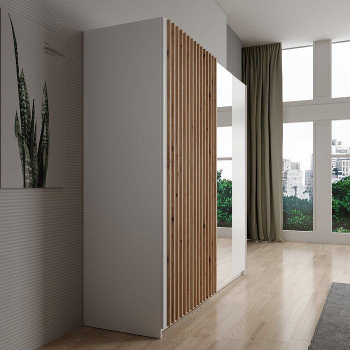 Meubella - Kledingkast Deliryon - Wit - 200 cm - Met spiegel