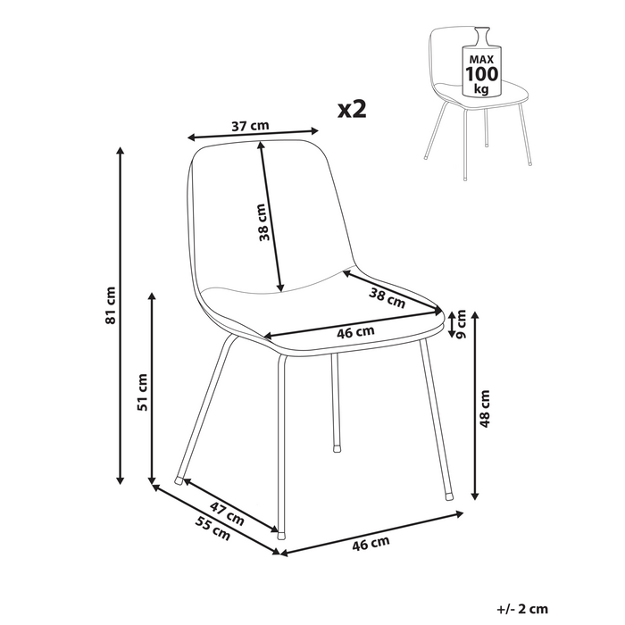 Beliani - LORIDA - Eetkamerstoel set van 2 - Beige - Stof