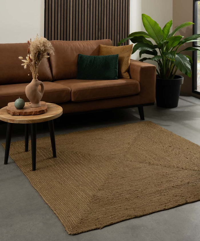 Boho&me Jute vloerkleed vierkant - Pure olijfgroen - 120x120 cm