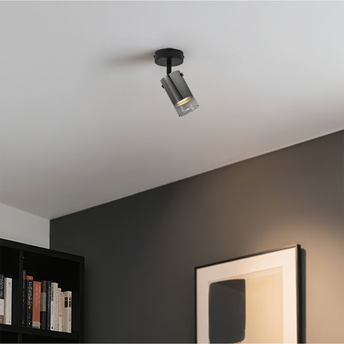 QAZQA Moderne plafondspot gunmetal met glas draai- en verstelbaar -