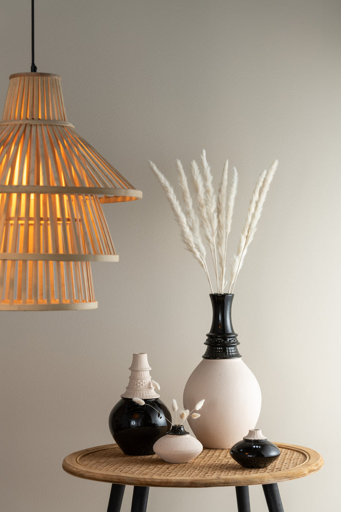 J-Line vaas Klein Rond - keramiek - zwart|beige - 2 stuks - Ø 13 cm