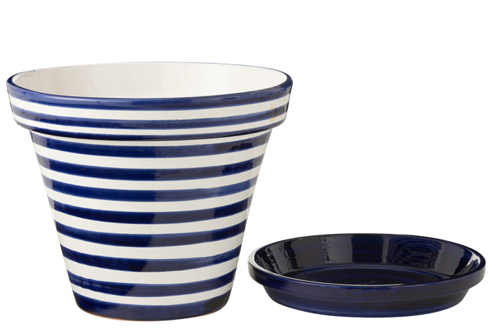 J-Line bloempot Granada Stripes - keramiek - blauw - small - Ø 50 cm