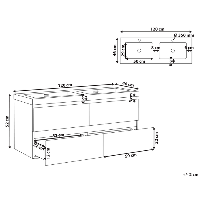 Beliani - CARDIEL - Wandgemonteerde dubbele wastafelkast - Grijs - MDF