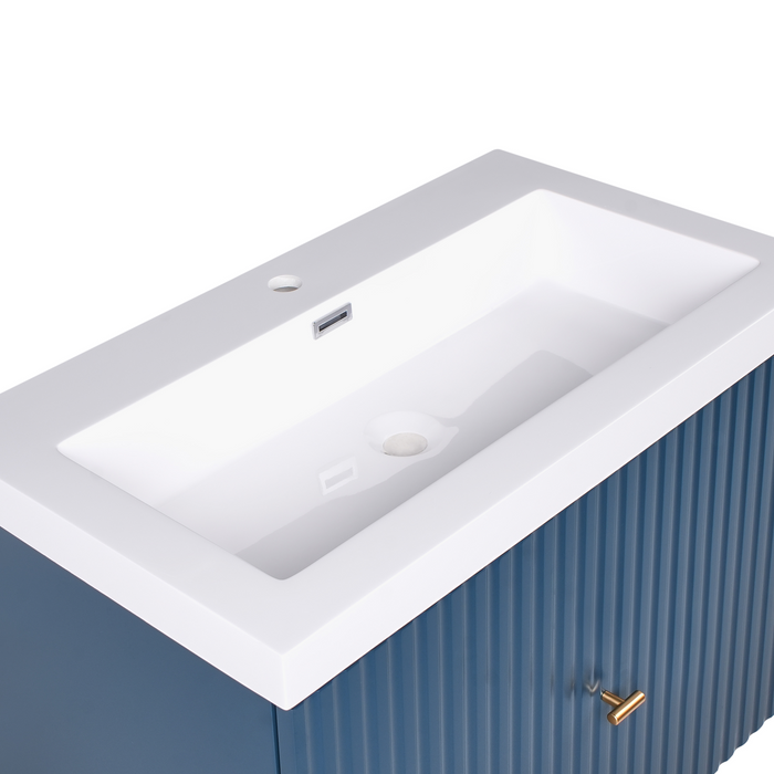 Beliani - LAGO - Wandgemonteerde wastafelkast - Donkerblauw - MDF