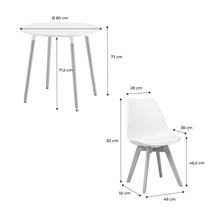 sweeek - Ronde Scandinavische eettafel in hout, 2 stoelen