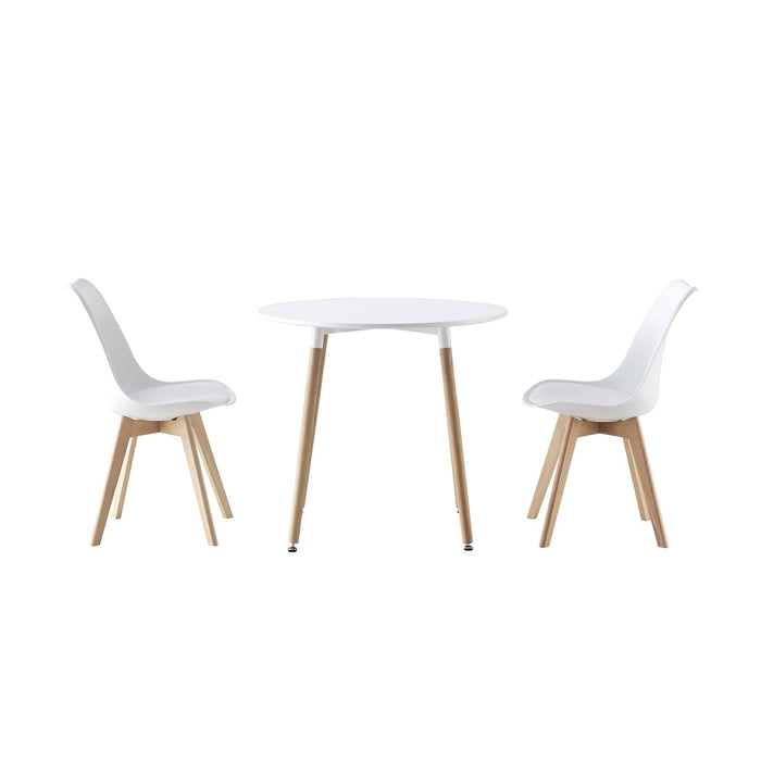 sweeek - Ronde Scandinavische eettafel in hout, 2 stoelen