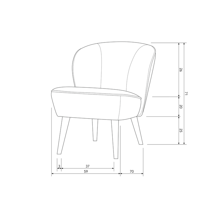 WOOOD Sara Fauteuil - Velvet - Warm Lila - 59x71x70